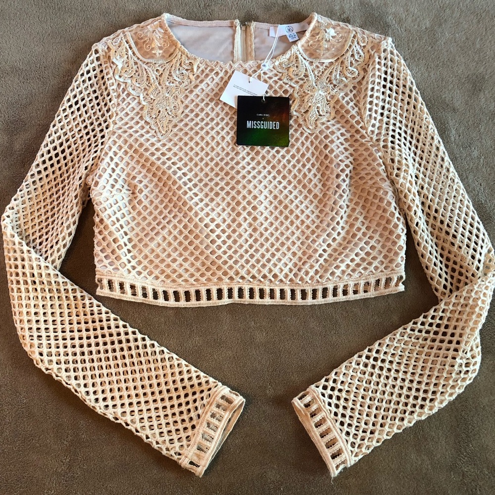 NWT! Missguided Lattice & Lace Cream Crop Top Sz 8